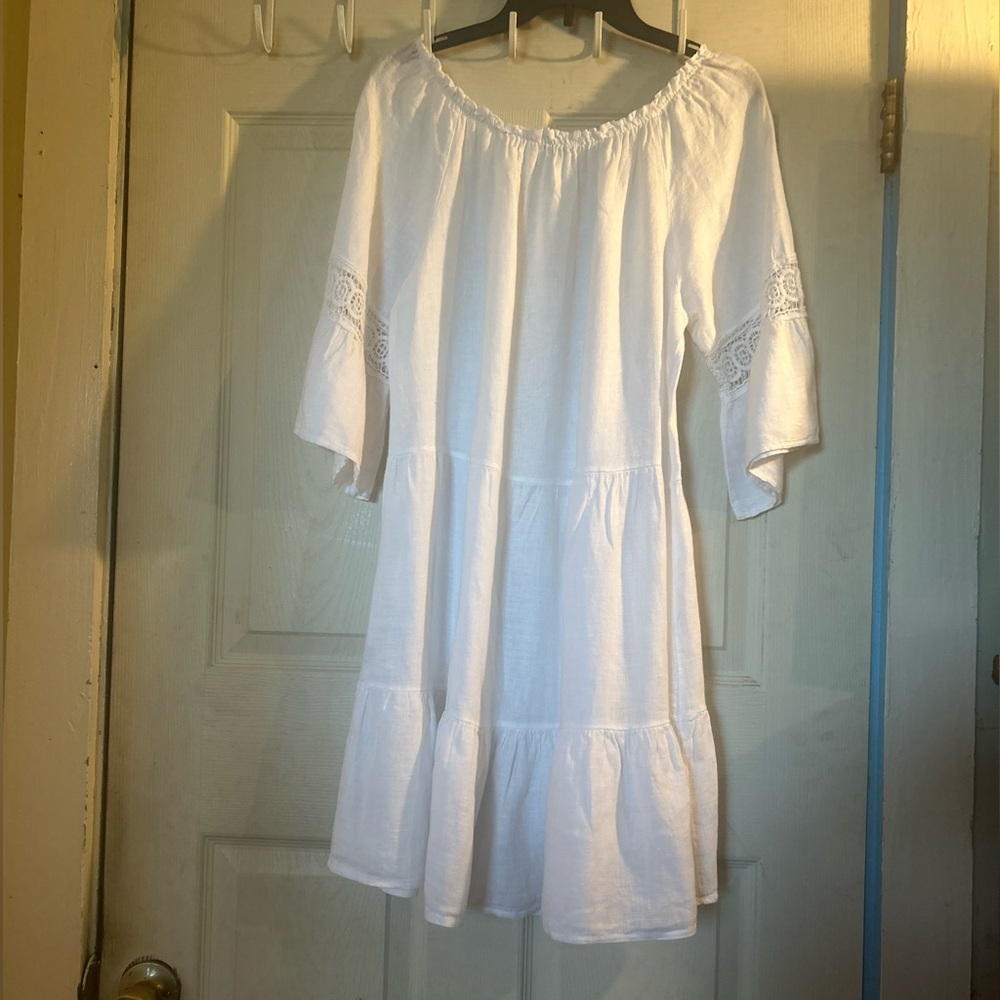 White Long Sleeve Peasant Dress - Women - Picture 5 of 10